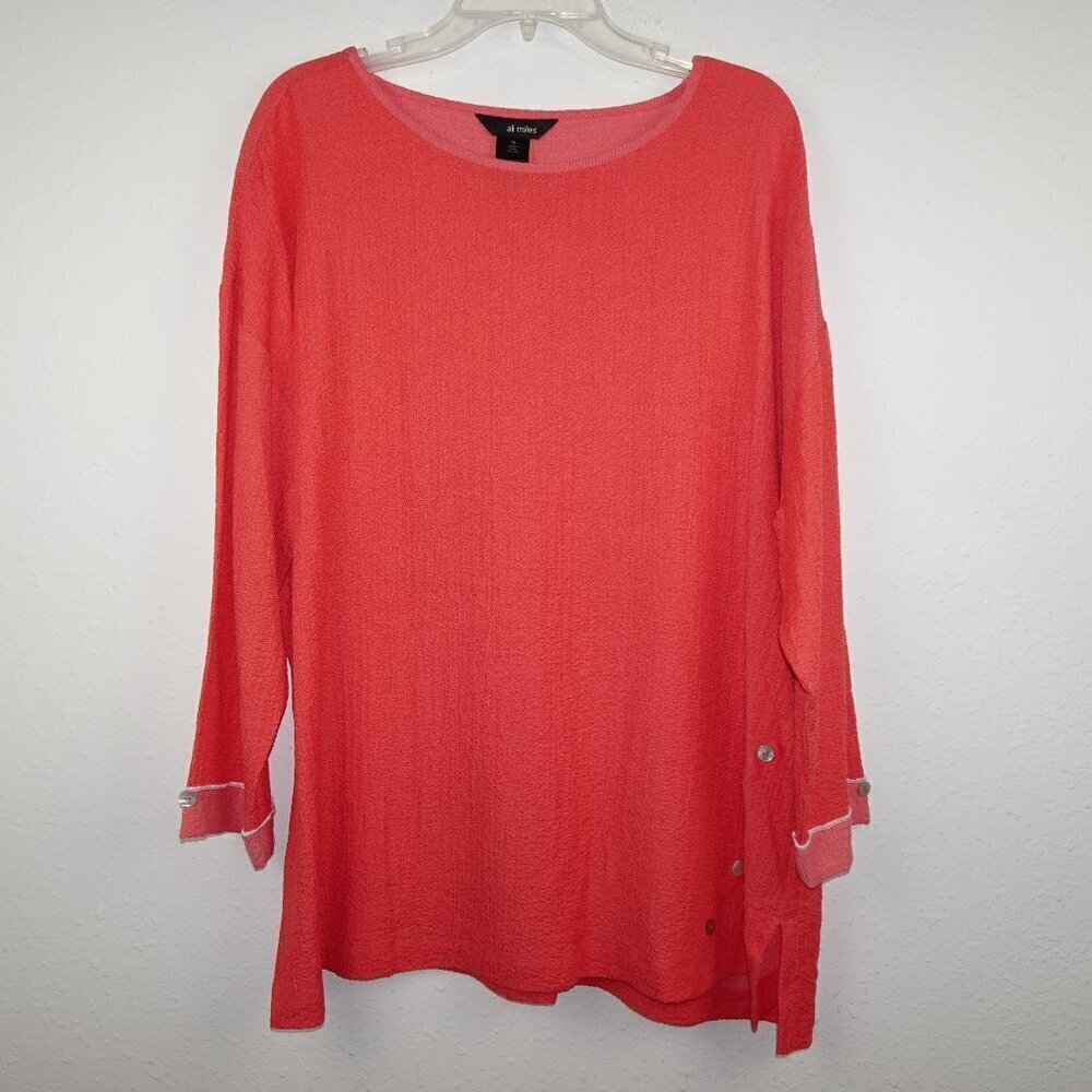 Ali Miles Tunic Top Women's Size XL Pink Coral Colorful Boho Loose Fit Textured